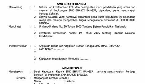 Contoh SK Petugas / Penjaga Sekolah SD & SMK - Contoh Surat CV Proposal