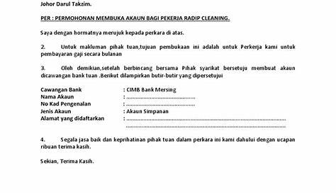 Contoh Surat Majikan Kepada Pekerja Untuk Buka Akaun Bank - Surat Rasmi