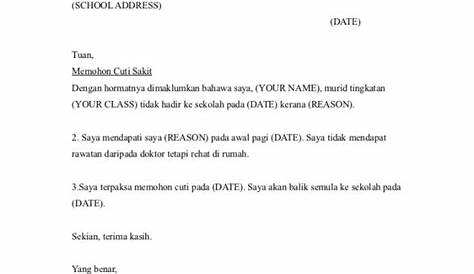 Surat Cuti Sekolah Kerana Balik Kampung Contoh Surat Kiriman Rasmi - Riset