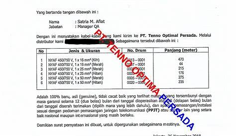 SURAT JAMINAN KEASLIAN BARANG KABEL NYAF MERK SUPREME