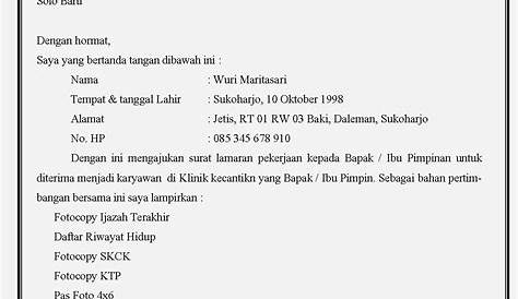 Contoh Surat Lamaran Kerja Di Klinik – Berbagai Contoh