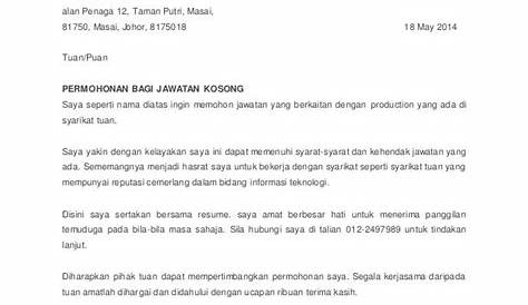 Contoh Surat Memohon Kerja Bahasa Melayu Contoh Surat Terbaru - Riset