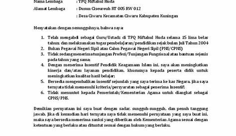 Contoh Surat Pernyataan Guru Untuk Permohonan Penginputan Di Dapodik