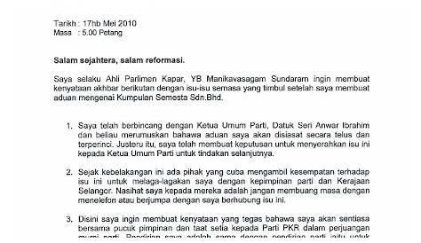 Contoh Surat Rasmi Untuk Kerajaan Malaysia - Contoh Surat
