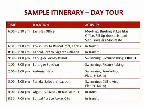 contoh itinerary in english