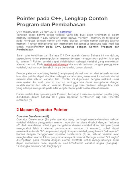Pointer pada C++, Lengkap Contoh Program dan Pembahasan Materi Dosen