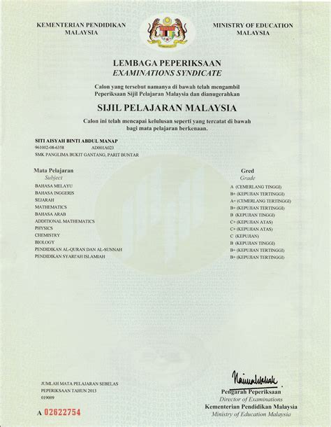contoh salinan sijil spm