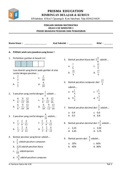 Contoh Soal Matematika SD Kelas 4: Tingkatkan Kemampuan Matematika Anak dengan Latihan Soal