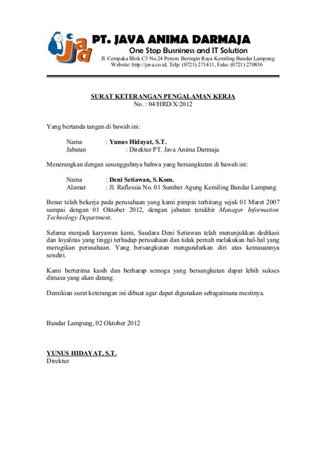 contoh surat keterangan kerja dari perusahaan