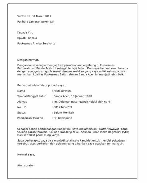 Contoh Surat Lamaran Kerja Word Indonesia