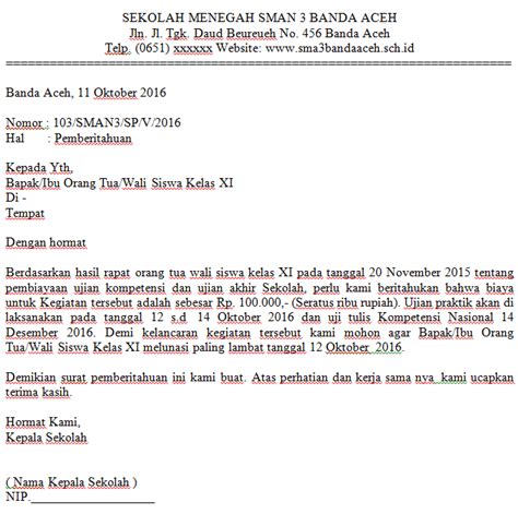 contoh surat rasmi notis pemberitahuan