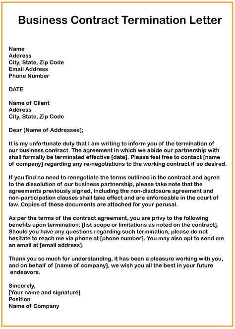 Free Business Contract Termination Letter Template in Microsoft Word