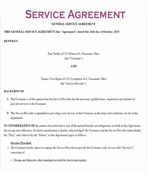 Contract Of Service Template Free
