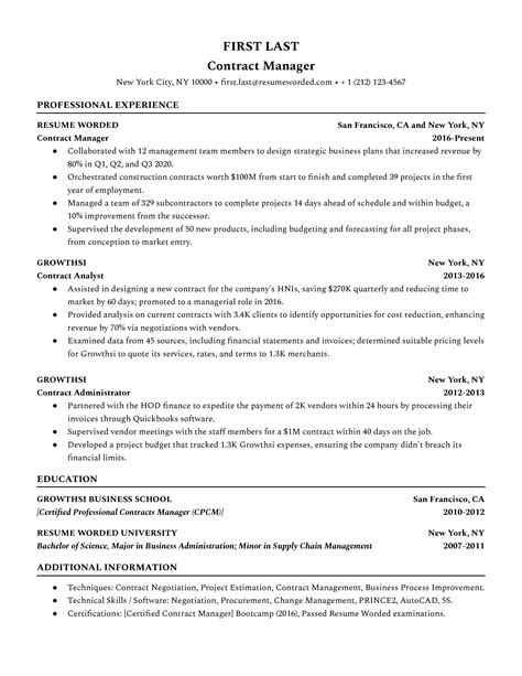 contract resume
