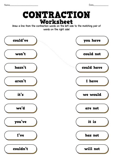 Contraction Printable Cheat Sheet