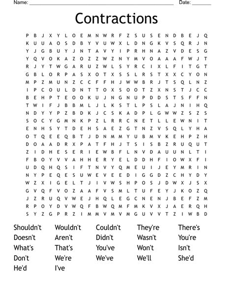 Contraction Word Search Printable