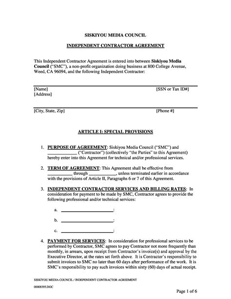 Free Printable Independent Contractor Agreement Free Printable