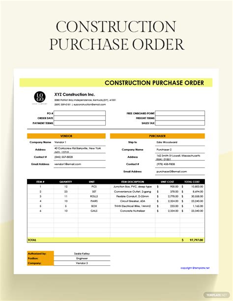 Free Contractor Purchase Order Template Excel Purchase order template