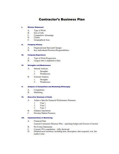 General contractor business plan