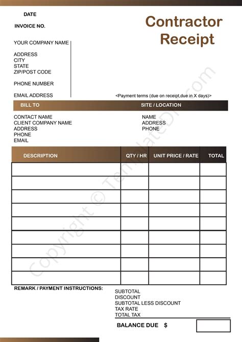 Contractor Receipt Template Receipt template, Business template, Word