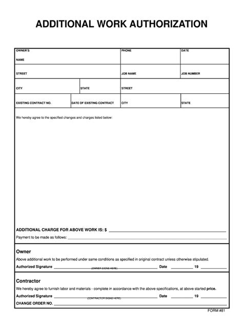 Contractor Work Authorization Form Template