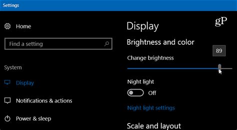 control panel settings display brightness