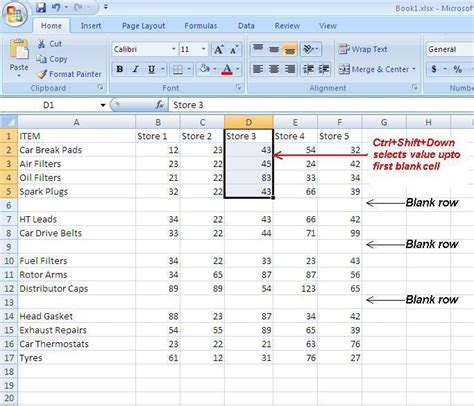 control shift down arrow not working in excel