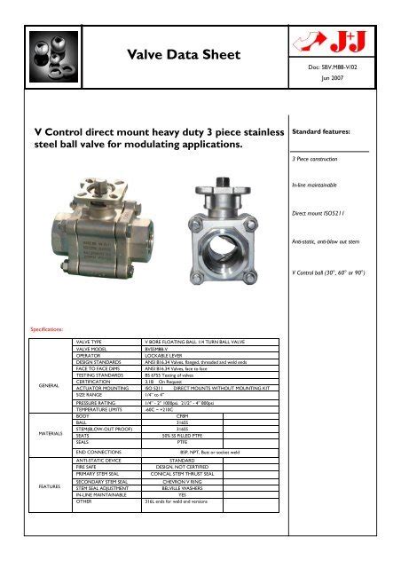 control valve specification sheet