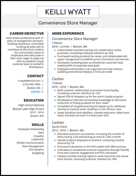 Convenience Store Manager Resume Samples QwikResume