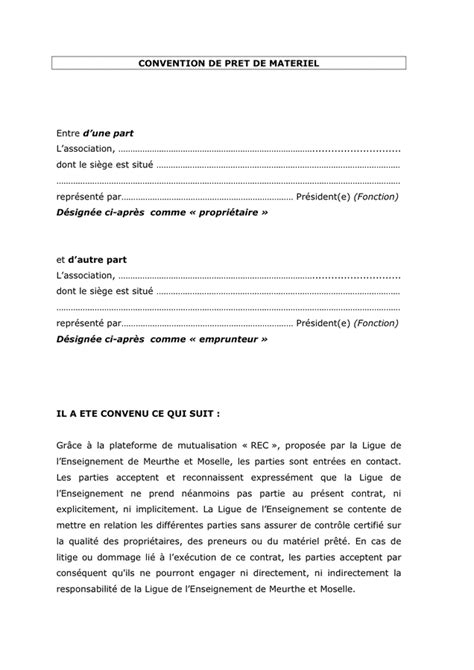 Exemple de contrat de pret de materiel DOC, PDF page 4 sur 5