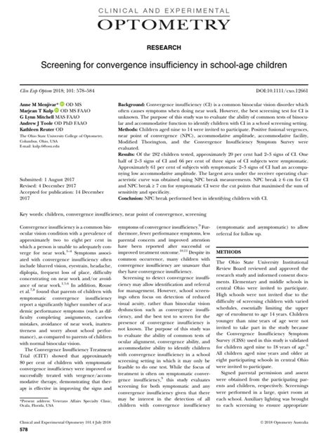 Convergence Insufficiency Screening Printable Score