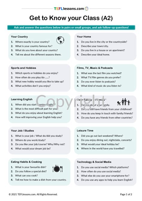 conversation questions for a2 level
