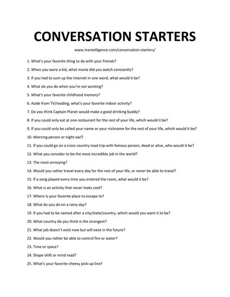 Conversation Starters Questions To Get To Know Someone
