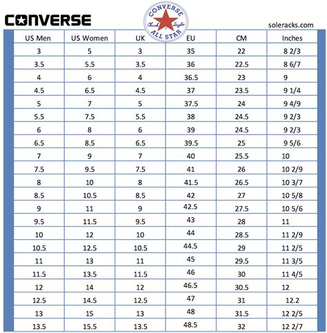 converse shoe sizing guide