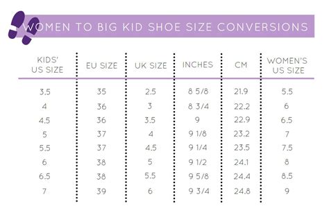 convert big kids shoes to women size