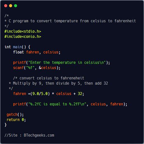Convert Celsius To Fahrenheit In C Using Function