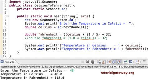 Convert Celsius To Fahrenheit Program In Java