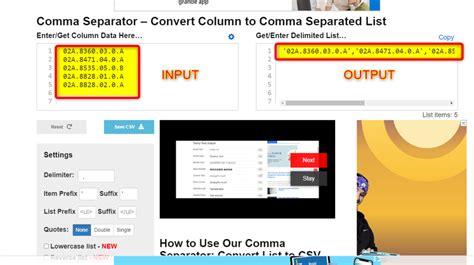 convert comma separated list to column online