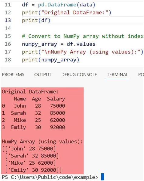 convert dataframe to numpy array without column names