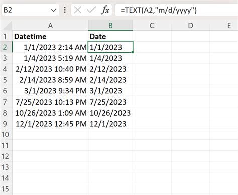 convert date and time to date in excel formula