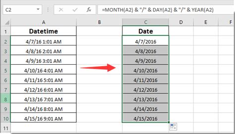 convert date and time to just date in excel