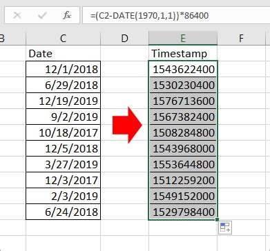 convert date and time to timestamp in excel