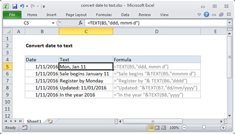 convert date to text formula in excel