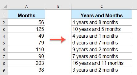 convert decimal number to years and months in excel