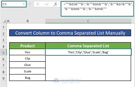 convert excel column to comma separated list with single quotes online