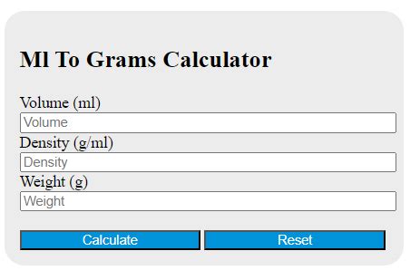 Convert Grams To Ml Using Density Calculator