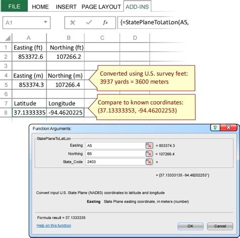 convert latitude and longitude to state plane excel