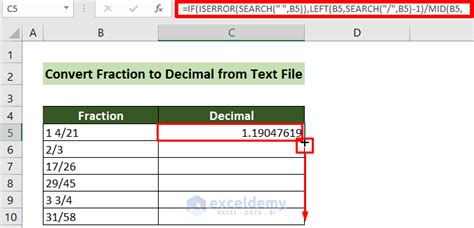 Convert Mixed Fraction To Decimal In Excel