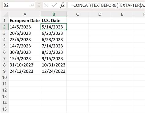 convert uk date to us date in excel formula