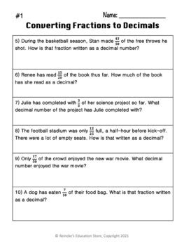 Converting Decimals To Fractions Word Problems